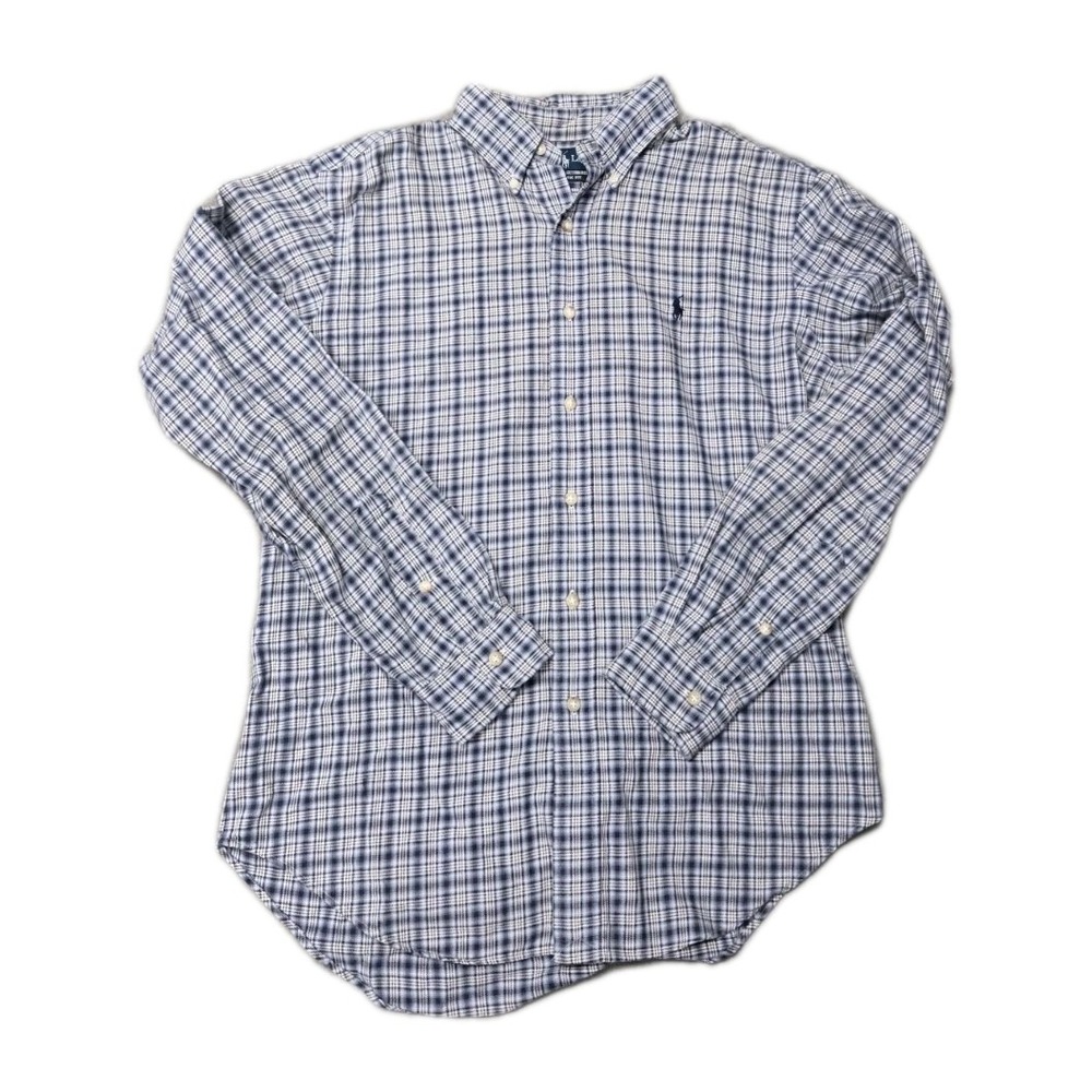 Ralph Lauren Blue Plaid Classic Fit Mens Medium Long Sleeve Button Up Shirt Pony